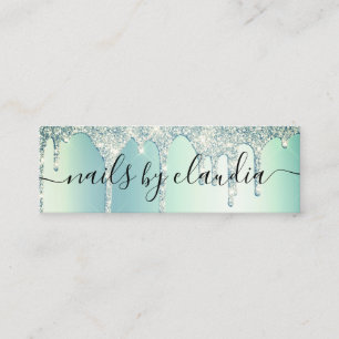 Elegant snyggt grönt mint glitter droppar nagel mini visitkort