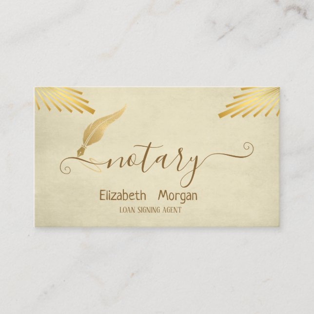 Elegant Snyggt Guld Feather Notary Cream Visitkort (Framsida)