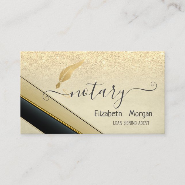 Elegant Snyggt Guld Feather Notary Glitter Visitkort (Framsida)