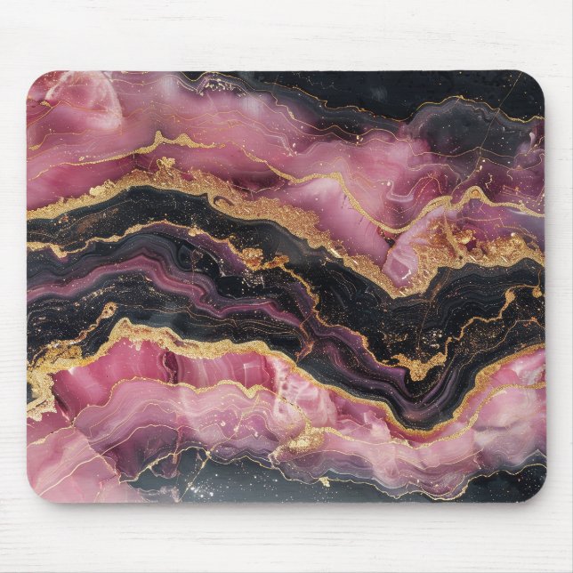 Elegant Snyggt Guld Glitter Black Burgundy Marble Musmatta (Framsidan)