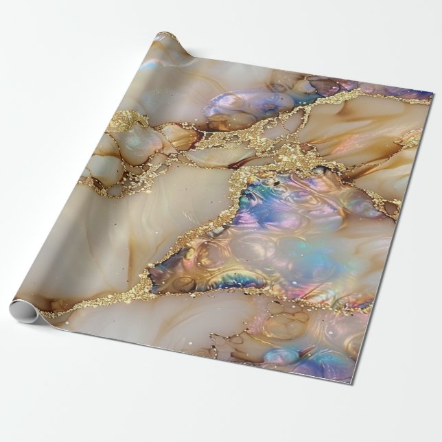 Elegant Snyggt Guld Glitter Black Burgundy Marble Presentpapper (Utrullad)