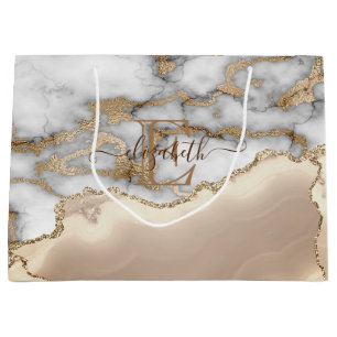 Elegant Snyggt Guld Glitter Cream Marble Monogram