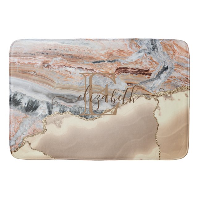 Elegant Snyggt Guld Glitter Marble Stone Monogram Badrumsmatta (Framsidan)