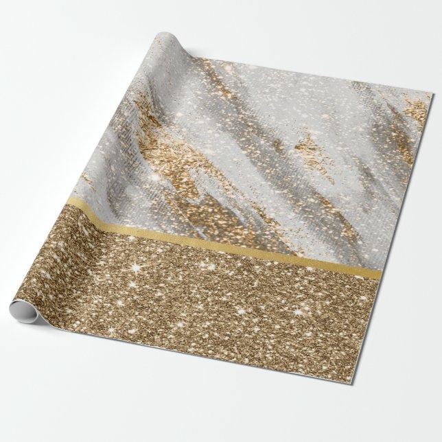 Elegant Snyggt Guld Glitter Shiny Presentpapper (Utrullad)