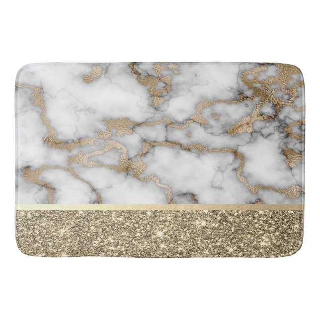 Elegant Snyggt Guld Glitter Shiny White Marble Badrumsmatta (Framsidan)