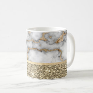 Elegant Snyggt Guld Glitter Shiny White Marble Kaffemugg