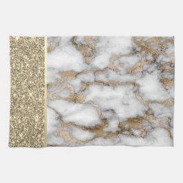 Elegant Snyggt Guld Glitter Shiny White Marble Kökshandduk