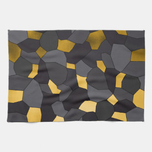 Elegant snyggt guld grått och svartmosaik kökshandduk