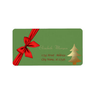 Elegant Snyggt Guld Julgran, Röda badet Adressetikett