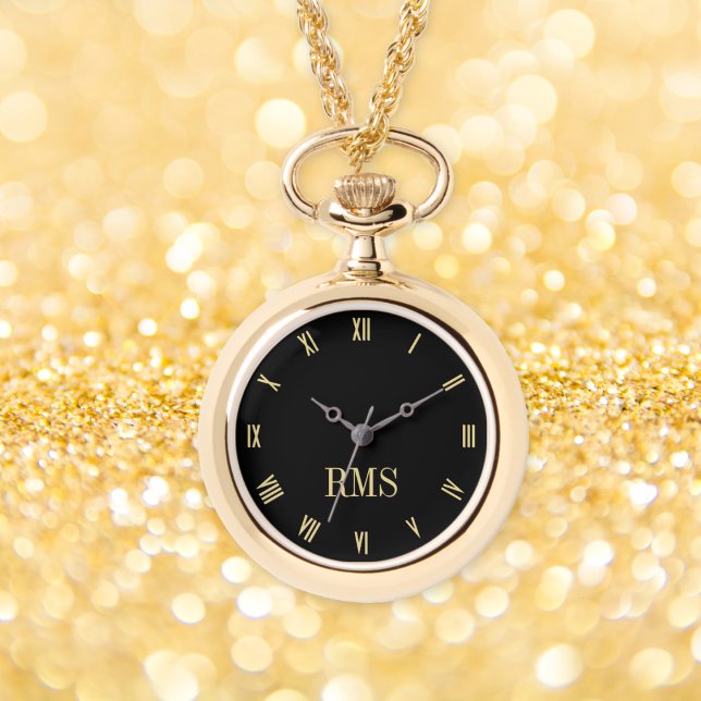 Elegant Snyggt Guld Monogrammed Necklace Watch Armbandsur (Elegant Stylish Gold Monogrammed Necklace Watch)