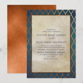Elegant Snyggt Guld Teal Copper Wedding bjudande i Inbjudningar
