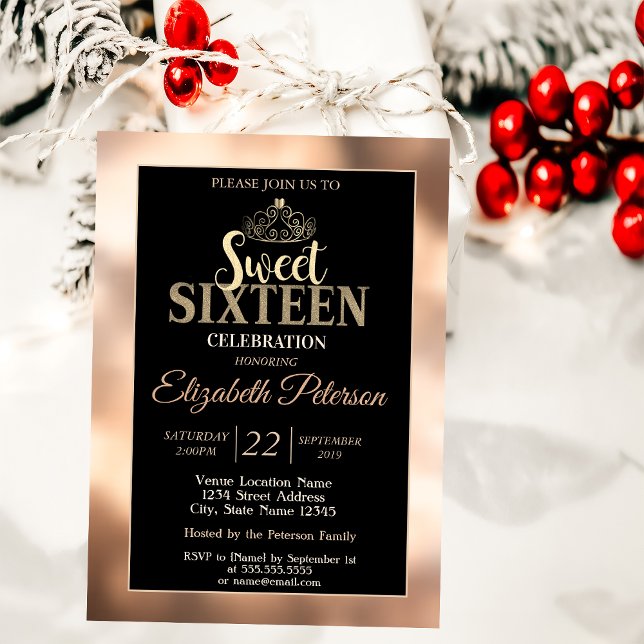 Elegant Snyggt Guld Tiara Sweet 16 Party Inbjudningar (Skapare uppladdad)