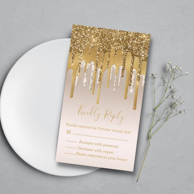elegant snyggt Gulden glitter osa bröllop Anteckningskort (Skapare uppladdad)