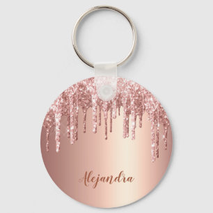 Elegant snyggt koppardroppar ro guld glitter i nyckelring