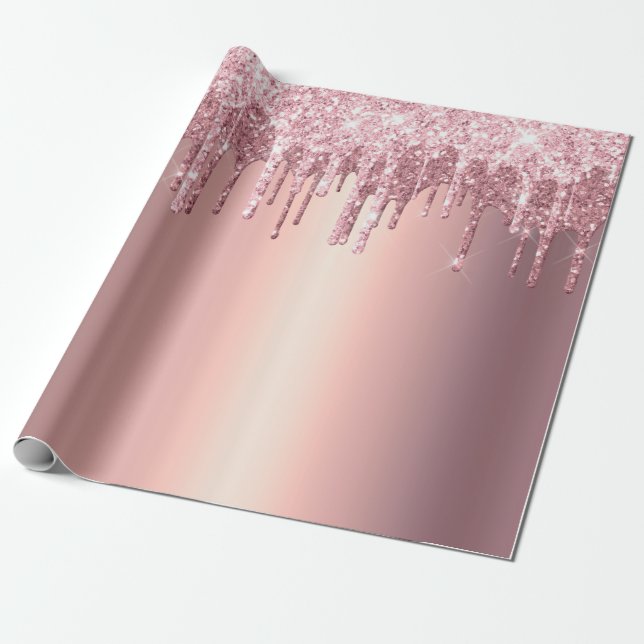 Elegant snyggt koppardroppar ro guld glitter i presentpapper (Utrullad)