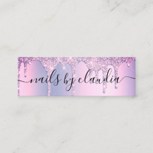 Elegant snyggt lila glitter droppar nagel mini visitkort