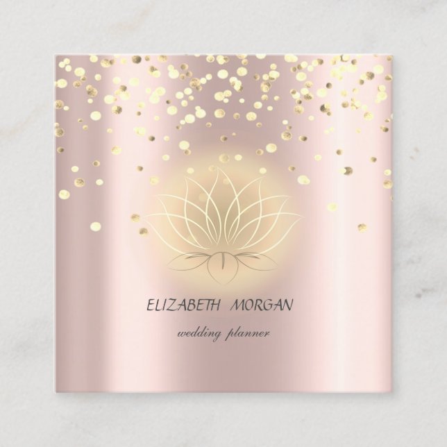 Elegant Snyggt Lotus,Confetti Ro Guld Fyrkantigt Visitkort (Framsida)