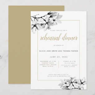 Elegant Snyggt Magnolias Guld Rehearsal Dinner Inbjudningar