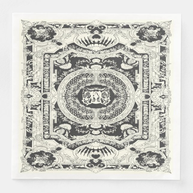 Elegant Snyggt Modern Black White Baroque Pappersservett (Framsida)