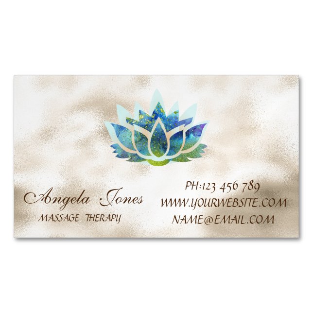 Elegant Snyggt Modern Guld,Blue Lotus Flower Magnetiska Visitkort (Framsida)