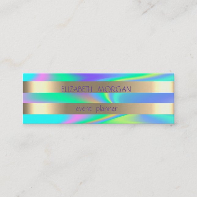 Elegant Snyggt Modern Guld Stripe Holograf Mini Visitkort (Framsida)