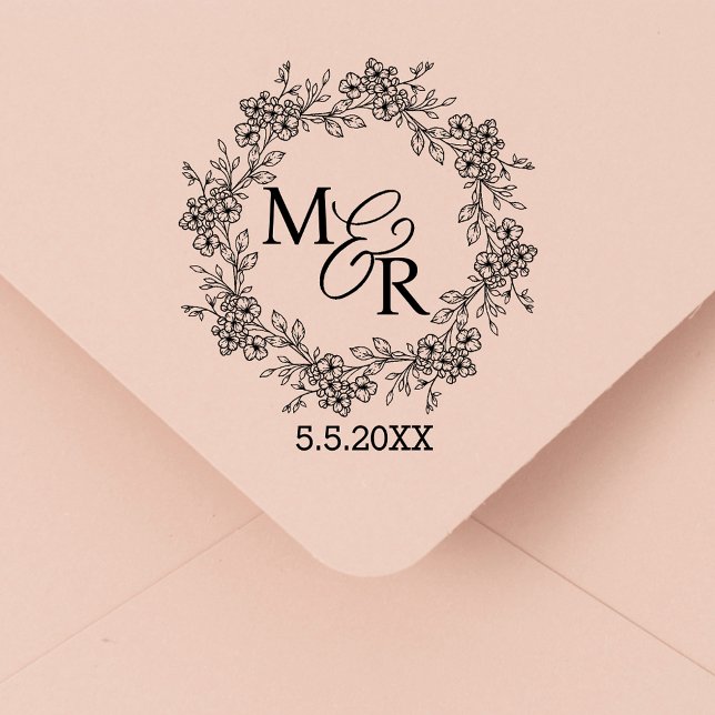 elegant snyggt monogram botanisk blommigt bröllop stämpel (Skapare uppladdad)