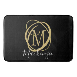 Elegant Snyggt Monogram-skript Namn Black Guld Badrumsmatta