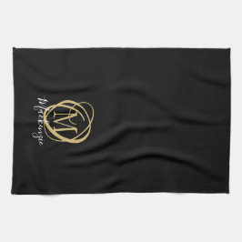 Elegant Snyggt Monogram-skript Namn Black Guld Kökshandduk