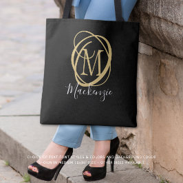 Elegant Snyggt Monogram-skript Namn Black Guld Tygkasse
