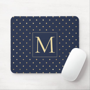 Elegant Snyggt Navy Blue Guld Polka dots Monogram Musmatta