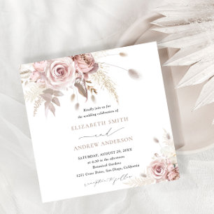 Elegant Snyggt och Chic Dusty Ro Blommigt Bröllop Inbjudningar