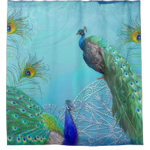 Elegant Snyggt Peacocks in Feathers Shower Decor