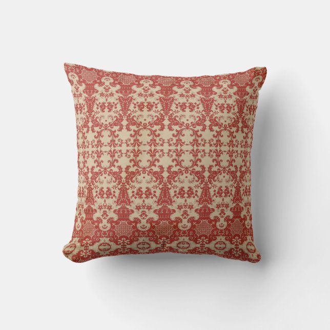 Elegant snyggt Red Damask inspirerad mönster Kudde (Framsida)
