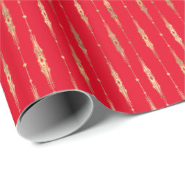 Elegant Snyggt Red Guld Mönster Wrapping Papper Presentpapper