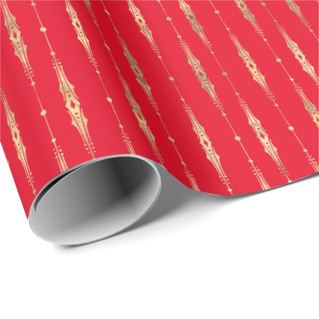 Elegant Snyggt Red Guld Mönster Wrapping Papper Presentpapper (Rullad Hörn)