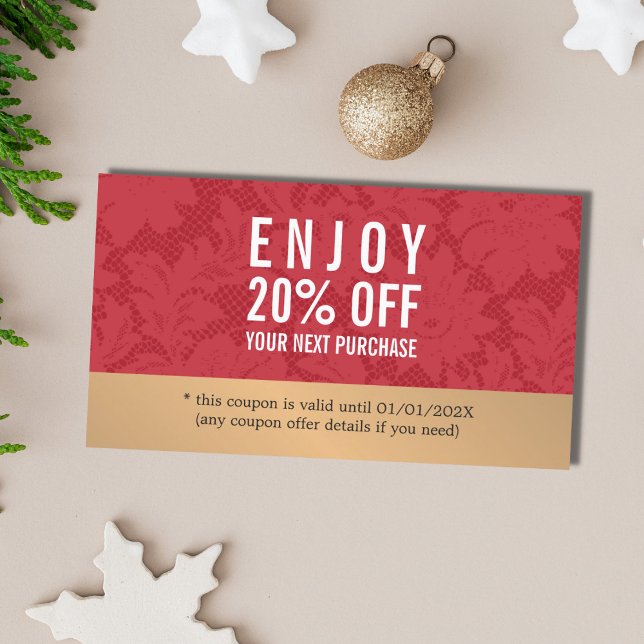 Elegant Snyggt Red Snöre Guld Beauty Coupon Rabattkort (Skapare uppladdad)