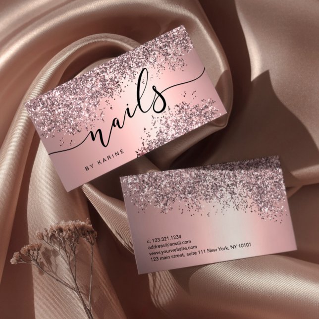 Elegant snyggt ro guld glitter nagel av metall visitkort (Skapare uppladdad)