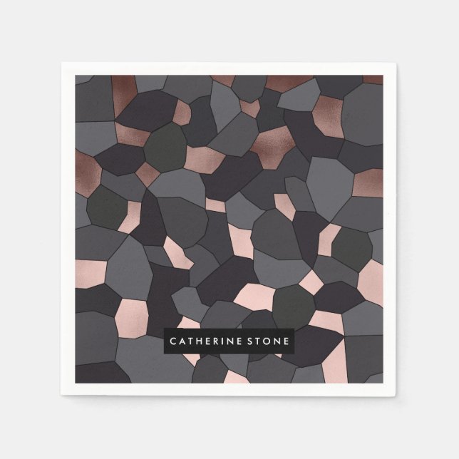 Elegant snyggt ro guld grått och svart mosaik pappersservett (Framsidan)