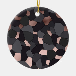 Elegant snyggt ro guld grått och svartmosaik julgransprydnad keramik