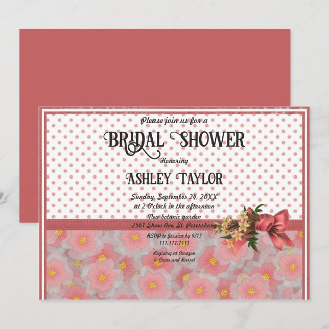 Elegant Snyggt Rosa Möhippa för formell Blommigt Inbjudningar (Fram/baksida)