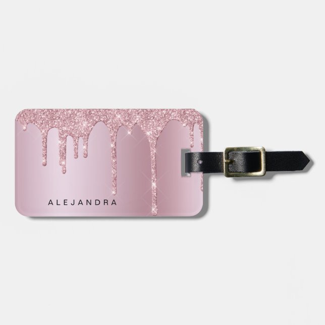 Elegant snyggt rosa ros guld glitter droppar bagagebricka (Horisontell Framsida)