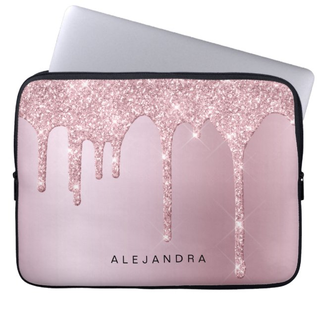 Elegant snyggt rosa ros guld glitter droppar i laptop fodral (Framsidan)