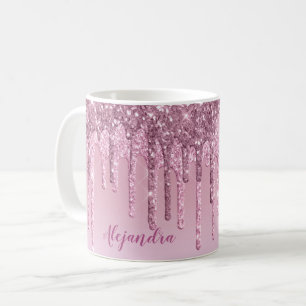 Elegant snyggt rosa ros guld glitter droppar kaffemugg