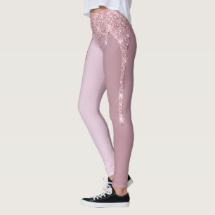 Elegant snyggt rosa ros guld glitter droppar leggings