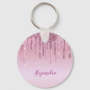 Elegant snyggt rosa ros guld glitter droppar nyckelring