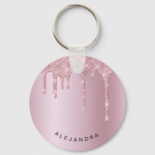 Elegant snyggt rosa ros guld glitter droppar nyckelring