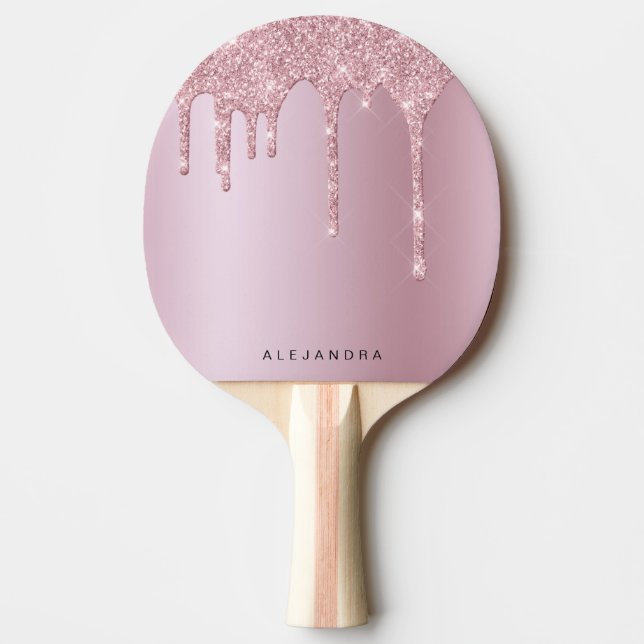 Elegant snyggt rosa ros guld glitter droppar pingisracket (Framsidan)