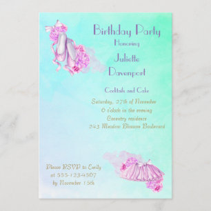 Elegant Snyggt Rosa Watercolor Ballet Birthday Inbjudningar