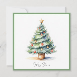 Elegant Snyggt Rustic Watercolor Julgran Julkort