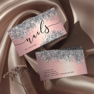 Elegant snyggt silver glitter metalliska nagel visitkort